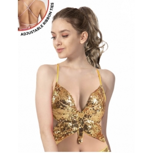 70s Costume Gold BUTTERFLY SEQUIN TOP - Womens 70s Disco Costumes 